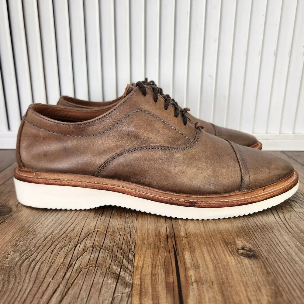 Frye Paul Light Bal Oxfords Cap Toe Shoes Mens 7.5 D Brown Leather Casual Preppy